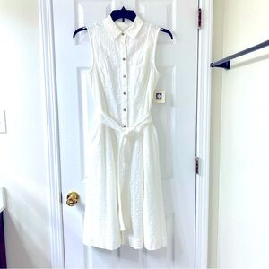 White Cotton Eyelet DIANE Midi Shirt Dress Anne Klein NWT Sz 10